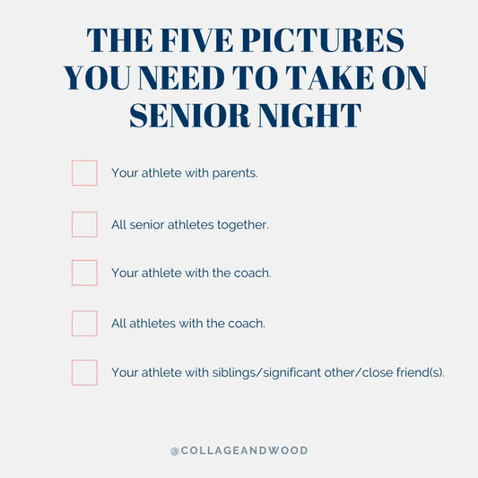 The Five Pictures You need to take on your Winter Sports Senior Night | Collage and Wood
