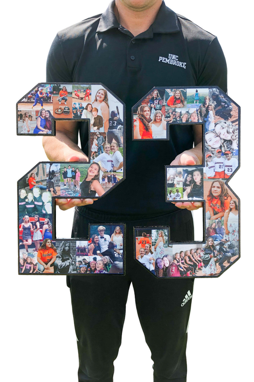 15 inch #23 softball collage. Holding the collages is Jon Waddell of CollageandWood.com.