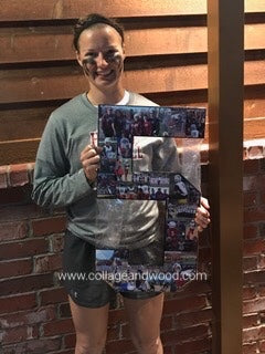 College senior holding a soccer collage of her top moments!