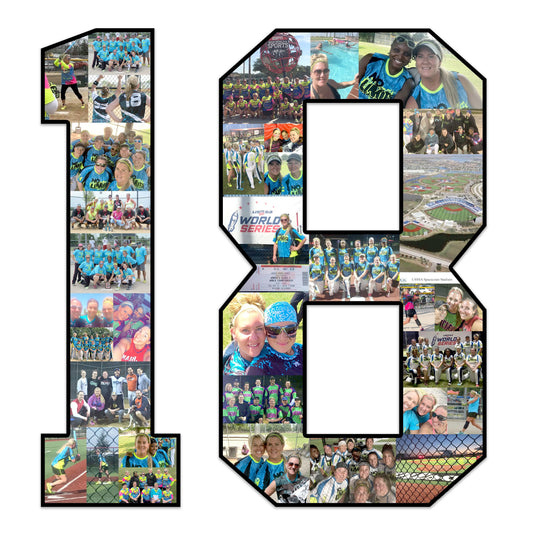 Collage number 18 for softball player. Covered with softball photos from the season.
