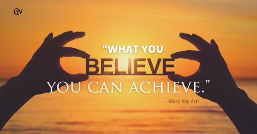 Graphic with hands silhouetted in front of the sunset holding something that says "believe" with text overlay, what you can actually achieve.