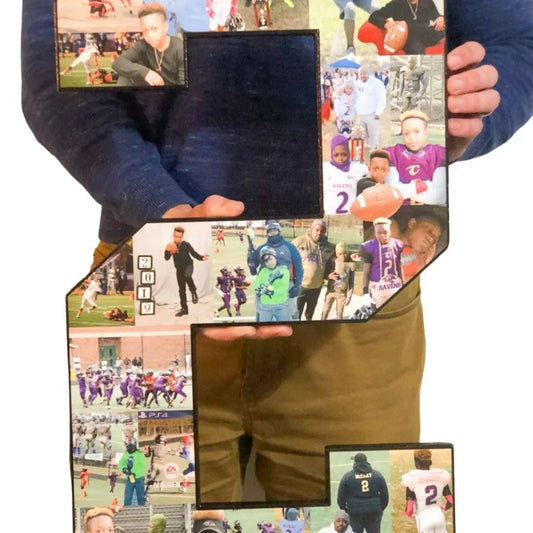 24 Inch Custom Sports Number or Letter Photo Collage for Senior Night - collageandwood