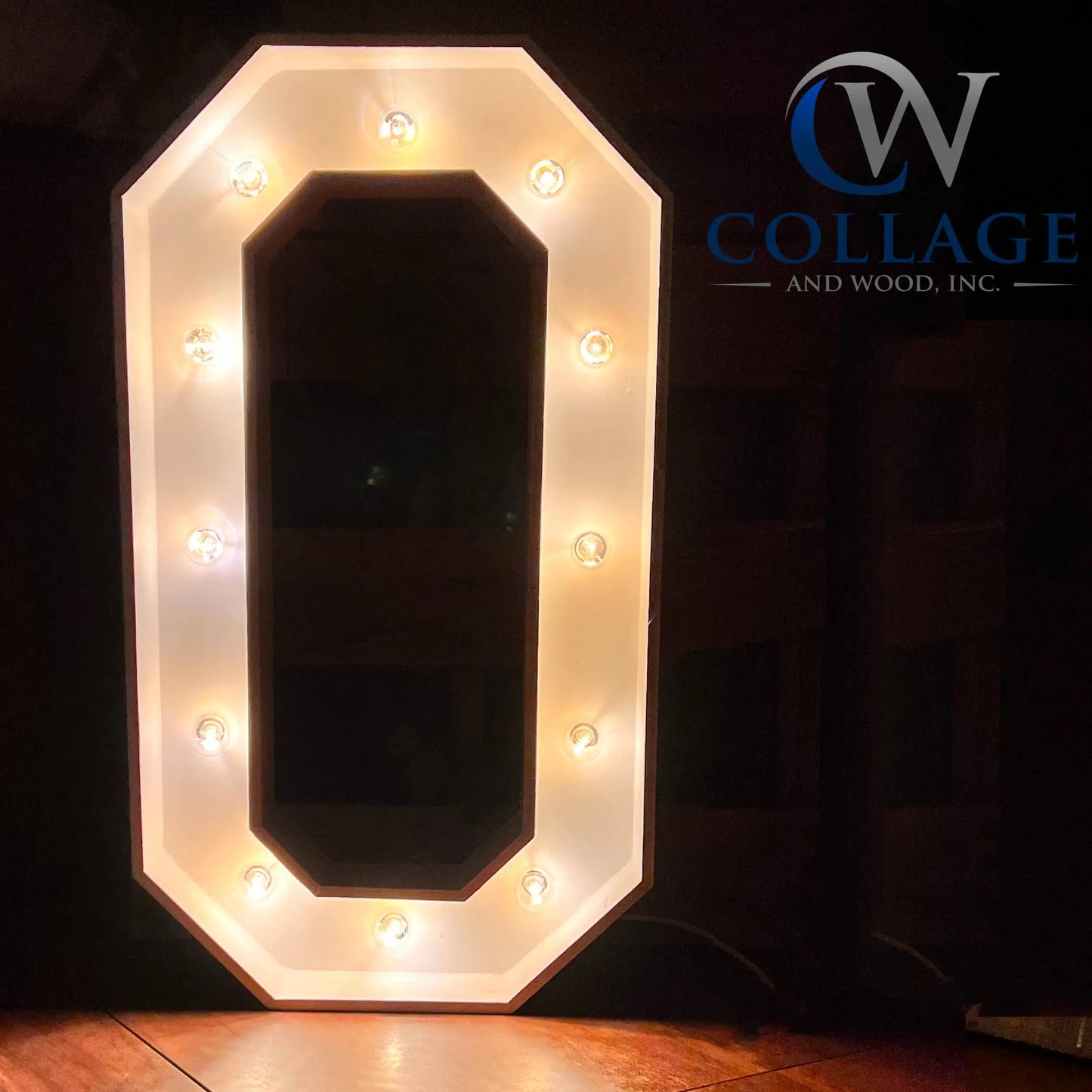 Outstanding 3-foot tall wooden marquee letter O, painted in a clean white hue, featuring sparkling battery-powered LED lights.