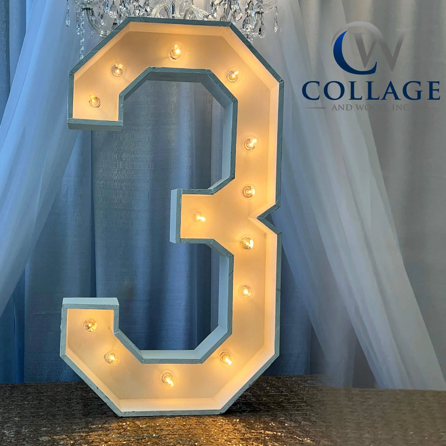 Thrilling large marquee number 3, standing 3 feet tall with LED lights. An excellent choice for party planners seeking versatility and value."