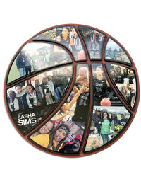 Customize basketball with pictures, a perfect gift for senior night. Available at collageandwood.com.