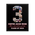 Basketball poster for #3, in black frame with black background, made by collageandwood.com