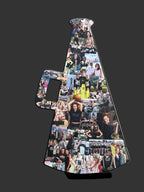 Senior night gift for cheerleaders — large custom megaphone collage displaying a cheerleader’s high school journey through photos from CollageandWood.com.