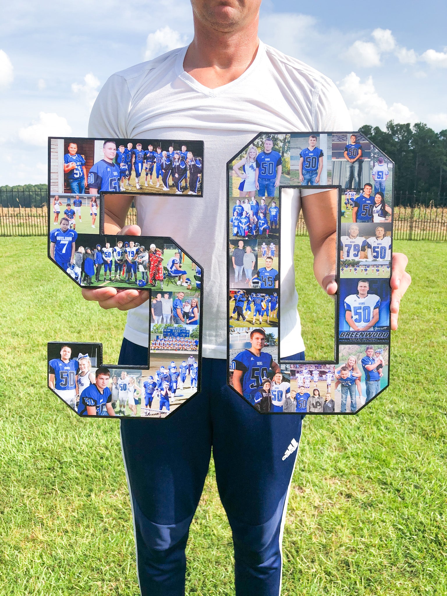 15 inch #50 Football collage gift from collageandwood.com.