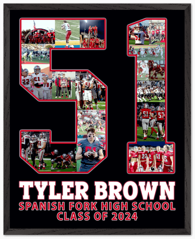 Take your senior night gift up a level with our senior night poster ideas! This 16x20 poster was customized for #51, but we can make any number. Then we add your preferred background color, your athlete's name under the number, and then your high school name under that, and finally your graduation class year as the third line of text.