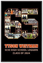 Football player gifts have never been so meaningful! Like this custom football poster for #65. Contact us to make one for your player with their name, number, school name, class year, and school colors!