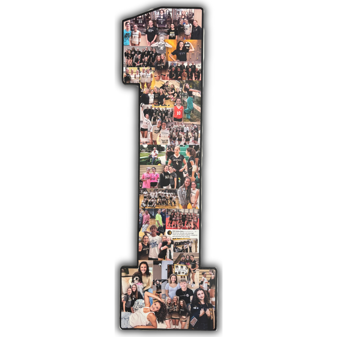 Number 1–shaped photo collage of volleyball memories—one of the best gifts for any volleyball fan, making a great gift to celebrate players and their love of the game.