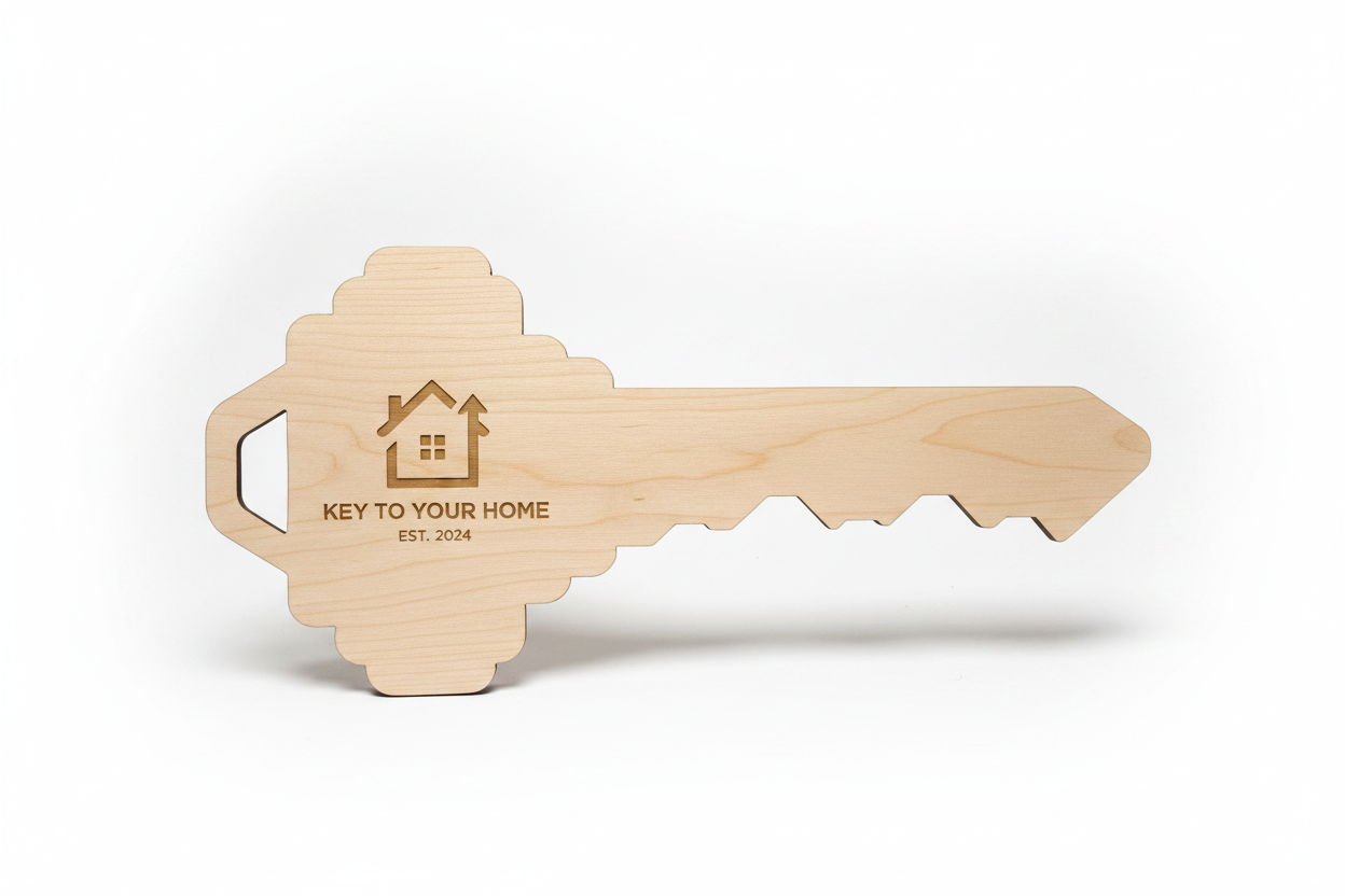 Custom Wooden Realtor Closing Key - Birch Wood with Engraving