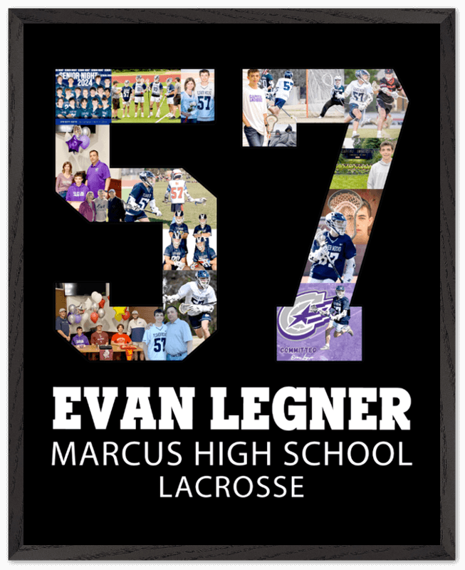 watch your player's face light up when they see their best memories showcased in a jersey number, like this lacrosse collage poster for #57.