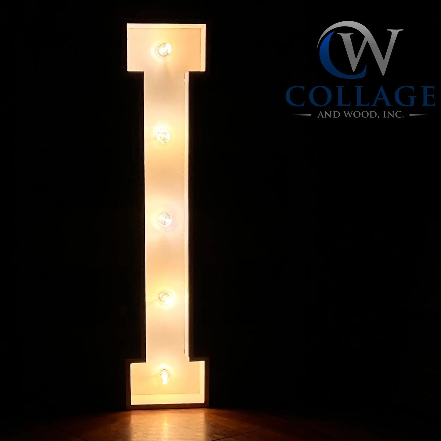 Inspiring 3-foot tall wooden marquee letter I, painted in a crisp white hue, featuring gleaming battery-powered LED lights.
