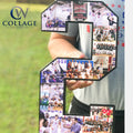 Jon Waddell holding a collage of sports photos with CW Collage and Wood, Inc. logo.