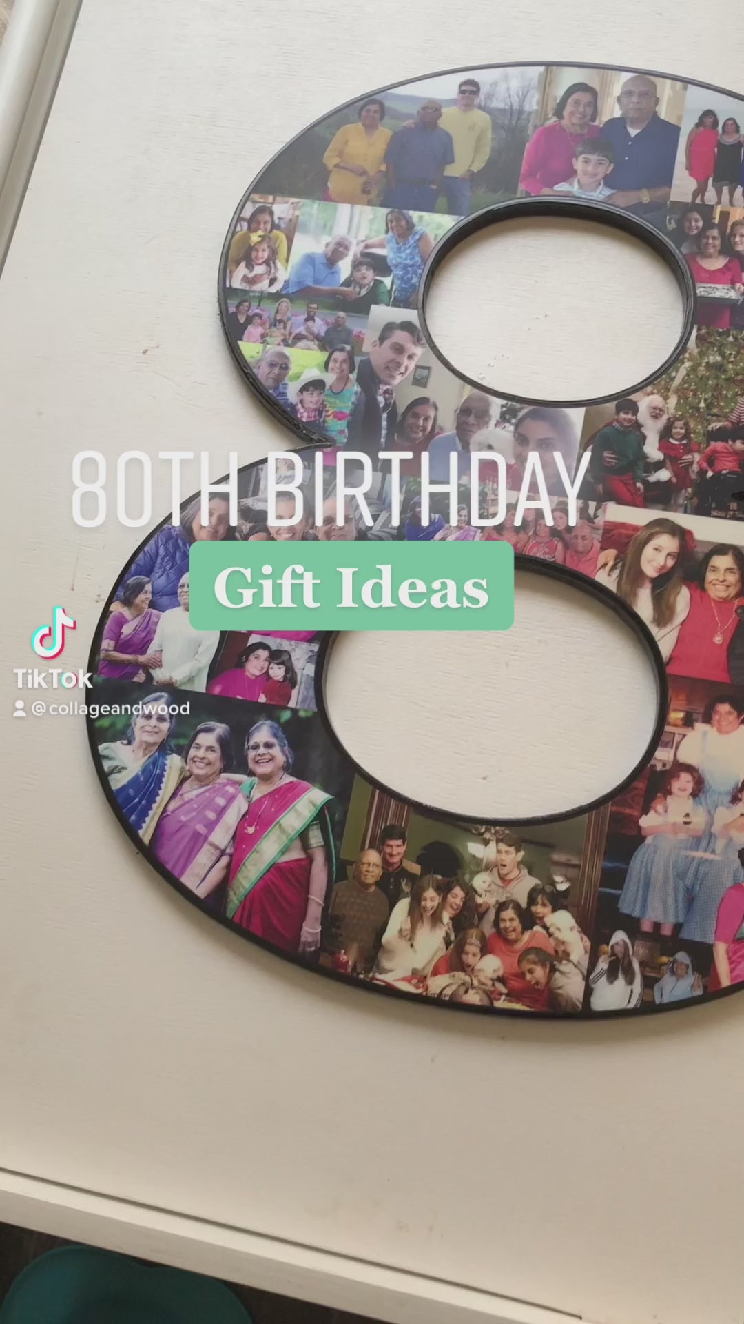 Load video: 80th birthday collage design - 18 inch size - from collageandwood.com. Viral video on our TikTok page!