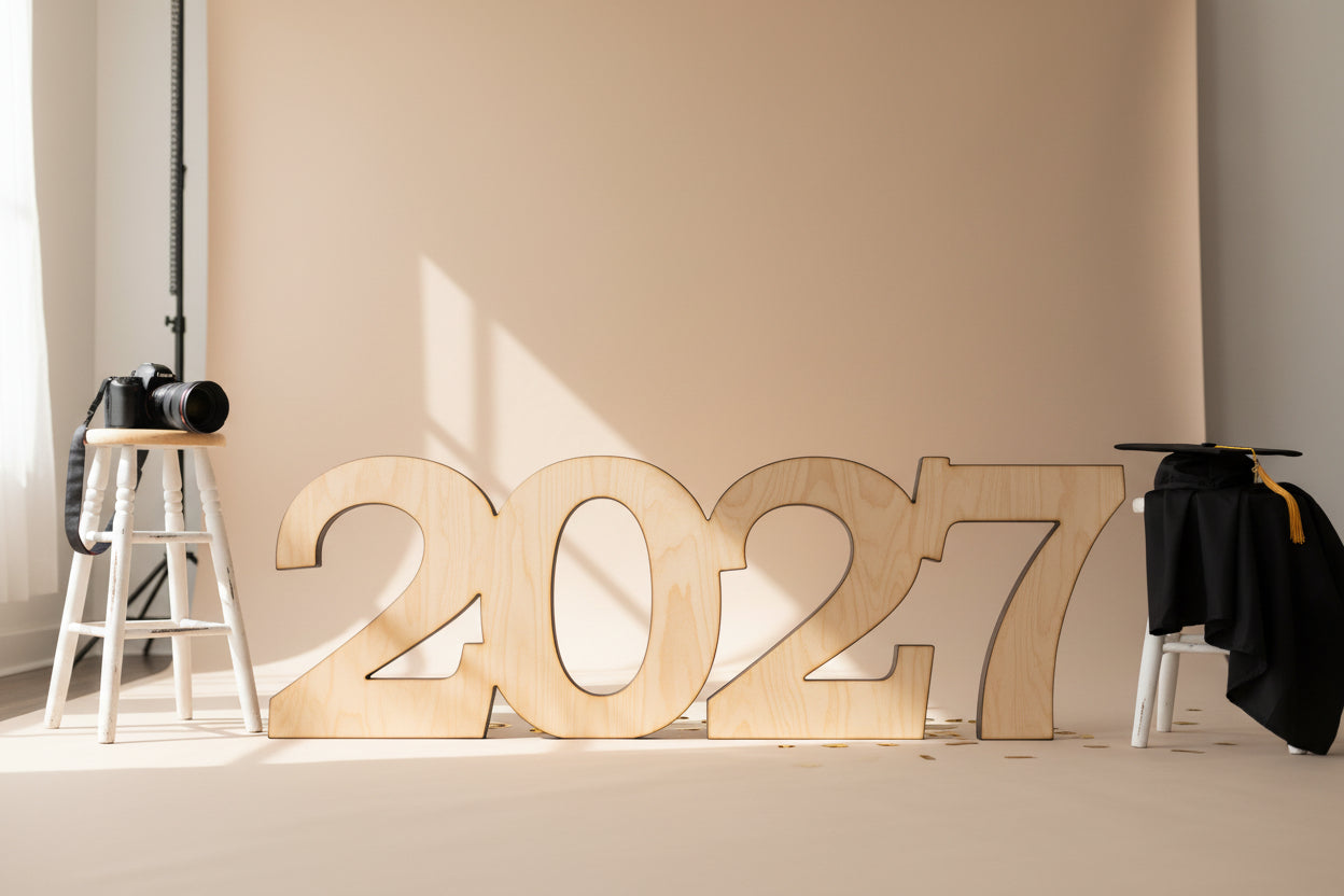 wooden number 2027 photo prop from collageandwood.com.