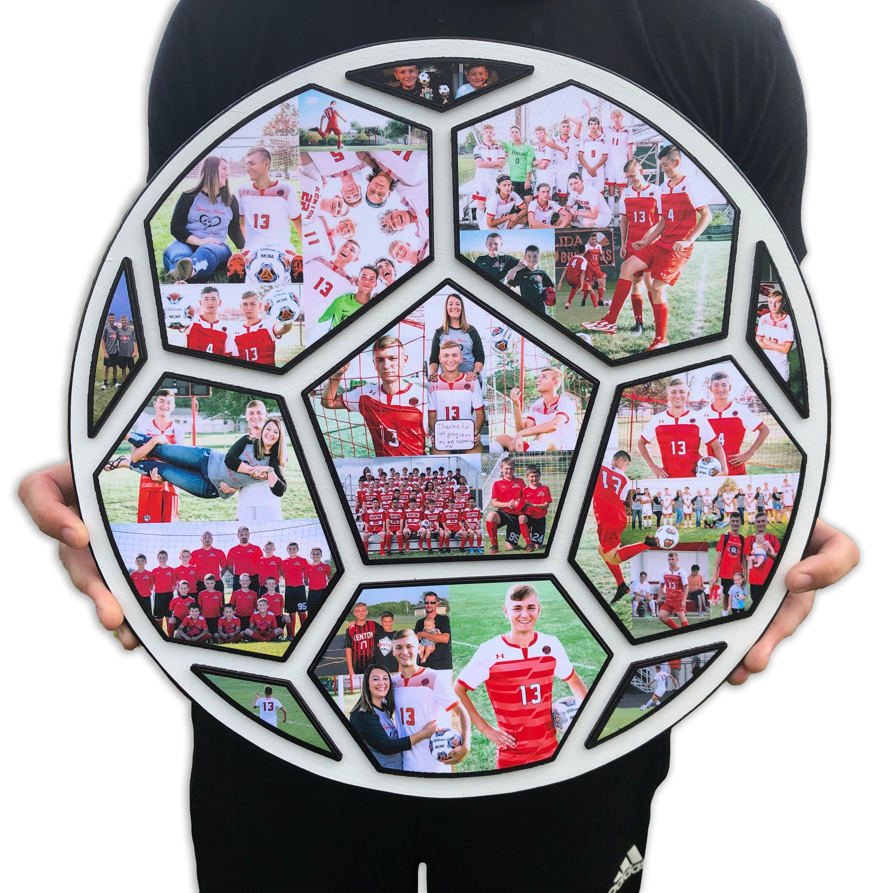 Senior Gift Soccer Ball Photo Collage From Collage and Wood. Wood Collage covered with your photos.