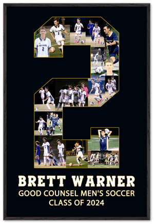 Soccer Gift Ideas He'll Love! Customize Your Own! Pictured is #2 with name, custom second line text and school graduation year. Available at collageandwood.com.