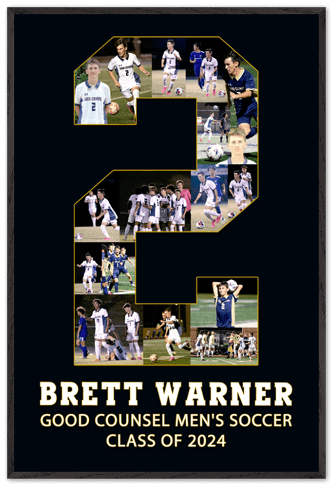 Soccer Gift Ideas He'll Love! Customize Your Own! Pictured is #2 with name, custom second line text and school graduation year. Available at collageandwood.com.