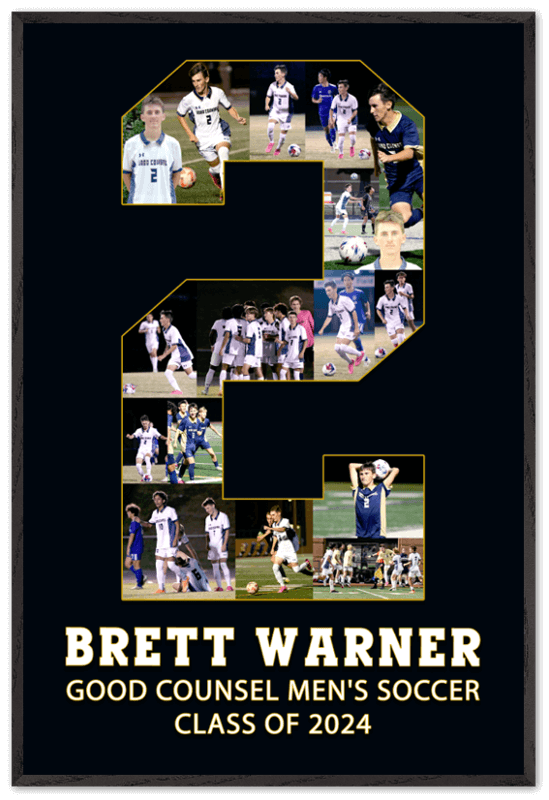 Soccer Gift Ideas He'll Love! Customize Your Own! Pictured is #2 with name, custom second line text and school graduation year. Available at collageandwood.com.