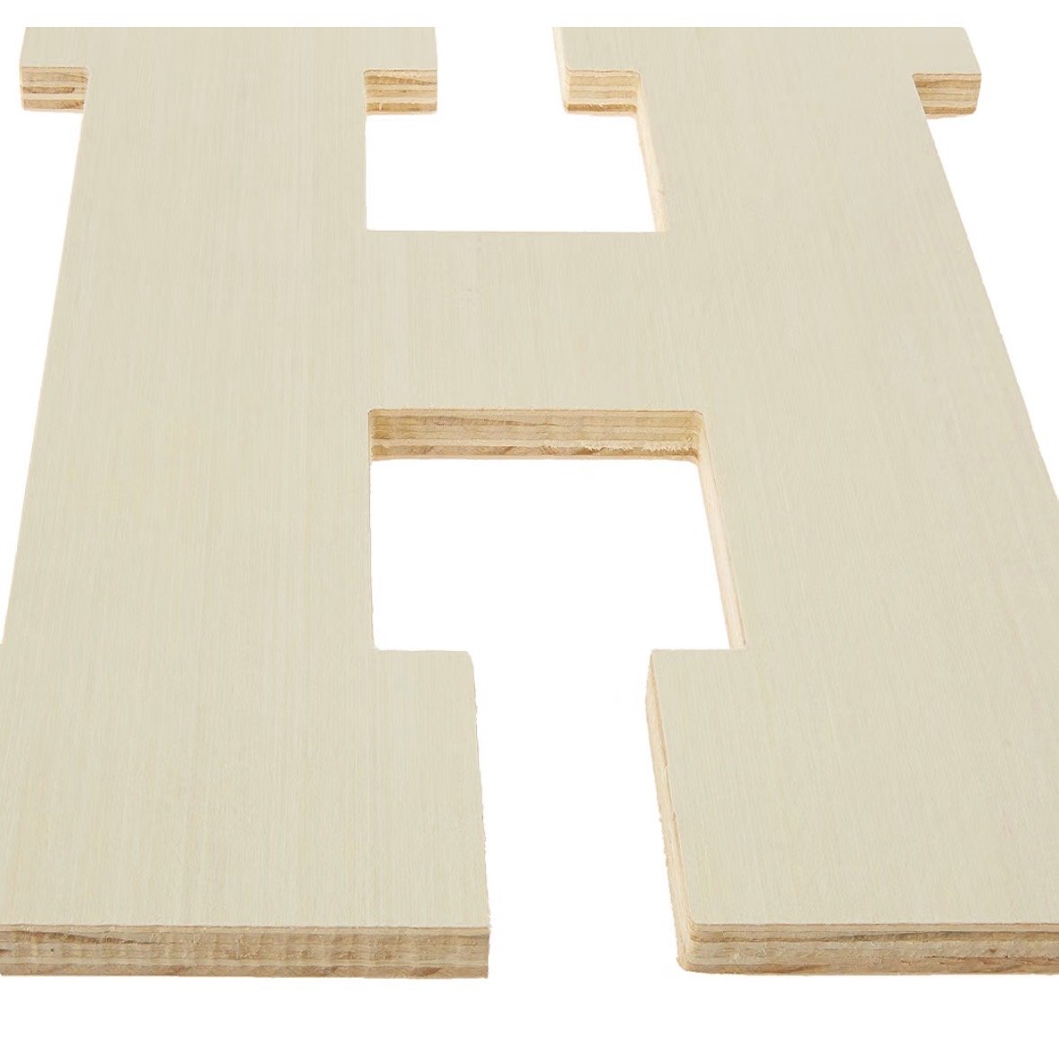 Unfinished 1/2-inch plywood wooden letter H, CNC-cut and smooth sanded, ready to paint or personalize