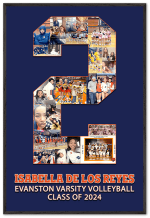 Volleyball Senior Night Gift for #2. Customize with your pictures, name, school colors, school name, and graduation year. Available at collageandwood.com.
