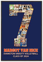 Gifts For Volleyball Players: Customize our jersey number posters for your graduating seniors! Pictured is #7 jersey number collage poster.