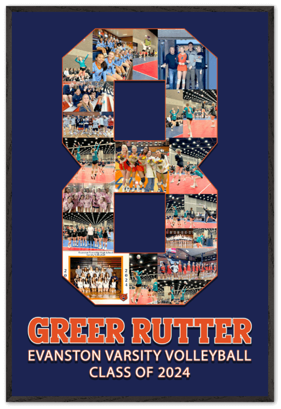 Best gifts for volleyball players: #8 customized volleyball collage. Cover with your pictures, on your number, with your name, school colors, and graduating class year!