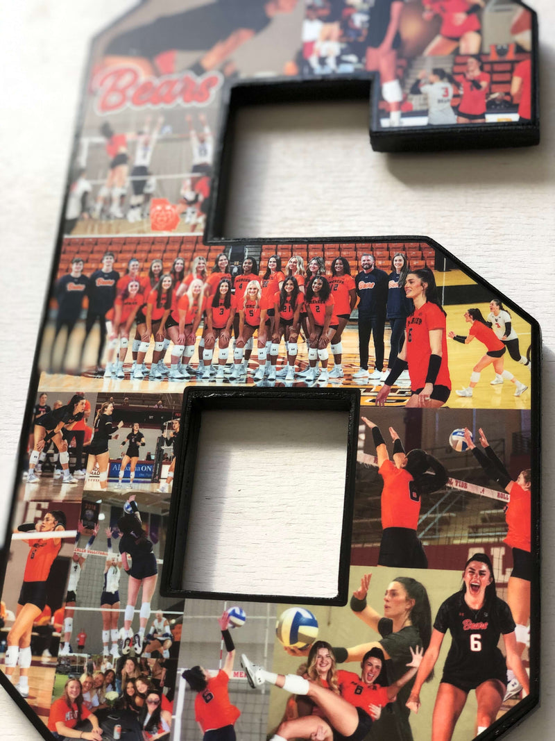 Collage for volleyball player #6 in the 12 inch size from CollageandWood.com