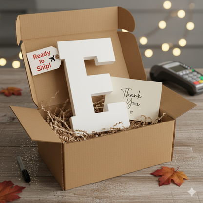 AI Mockup of Wooden Letter E from CollageandWood.com as a gift.
