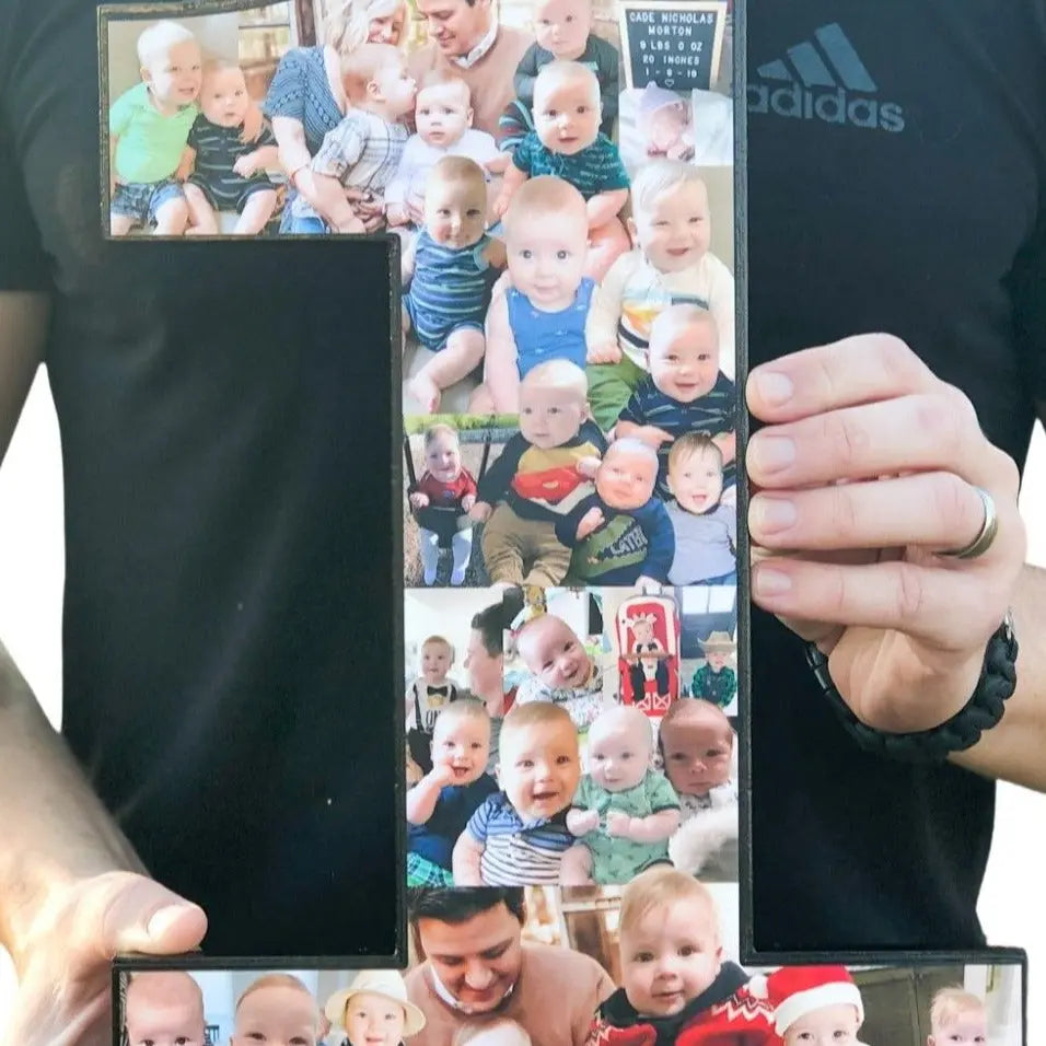 12 Inch Custom Milestone First Birthday Collage Number - collageandwood