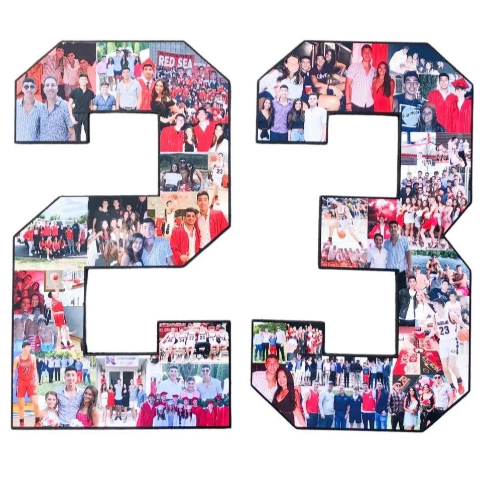 24 Inch Custom Sports Number or Letter Photo Collage for Senior Night - collageandwood