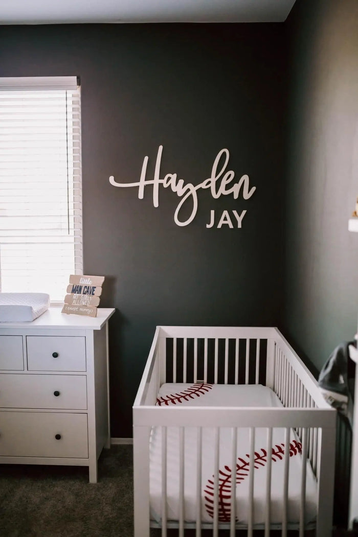nursery wall letters hayden script font,  Jay capital letters. Available at collageandwood.com.