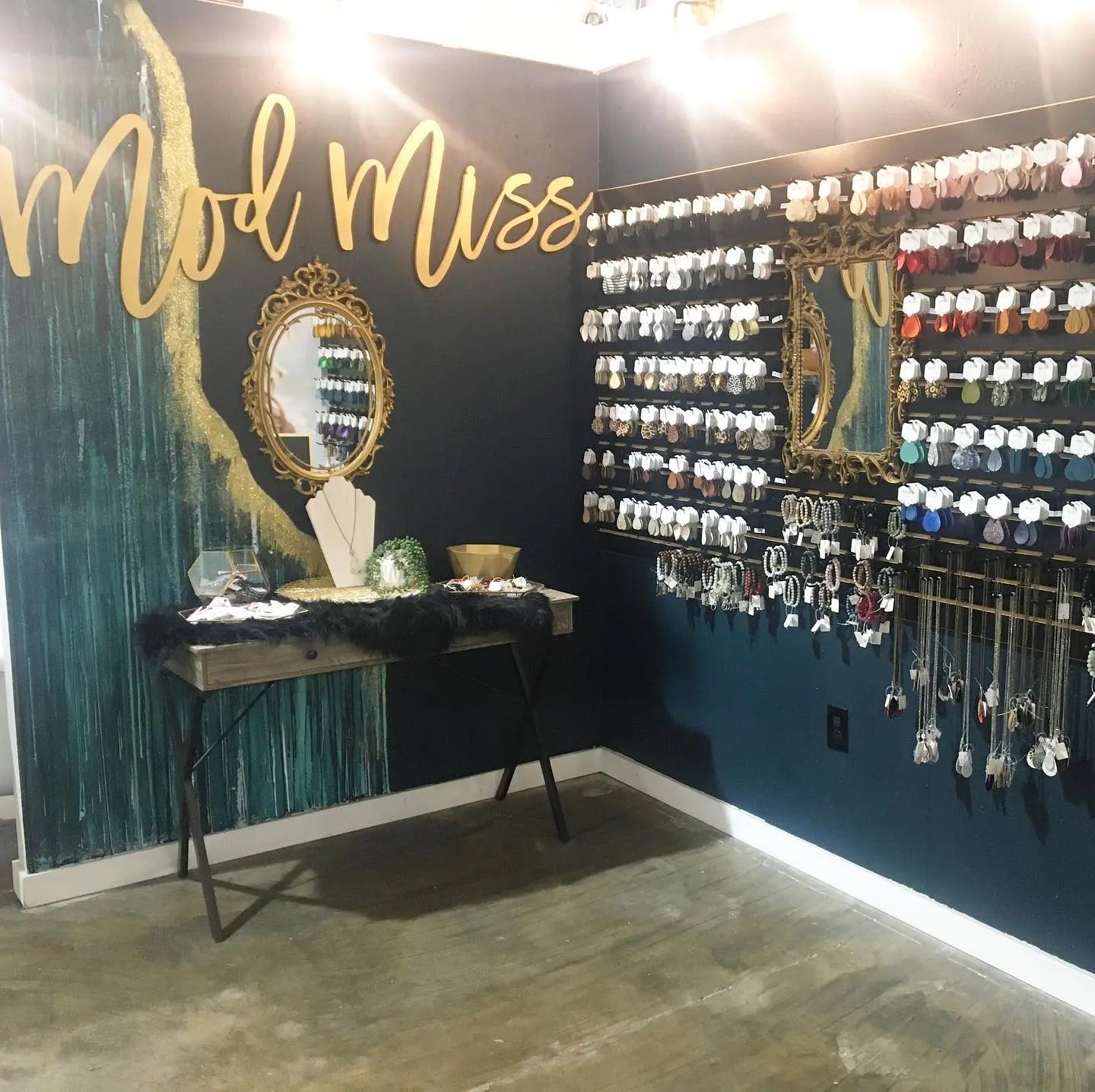 Custom Wall lettering from Collage and Wood for earring designer Mod Miss!