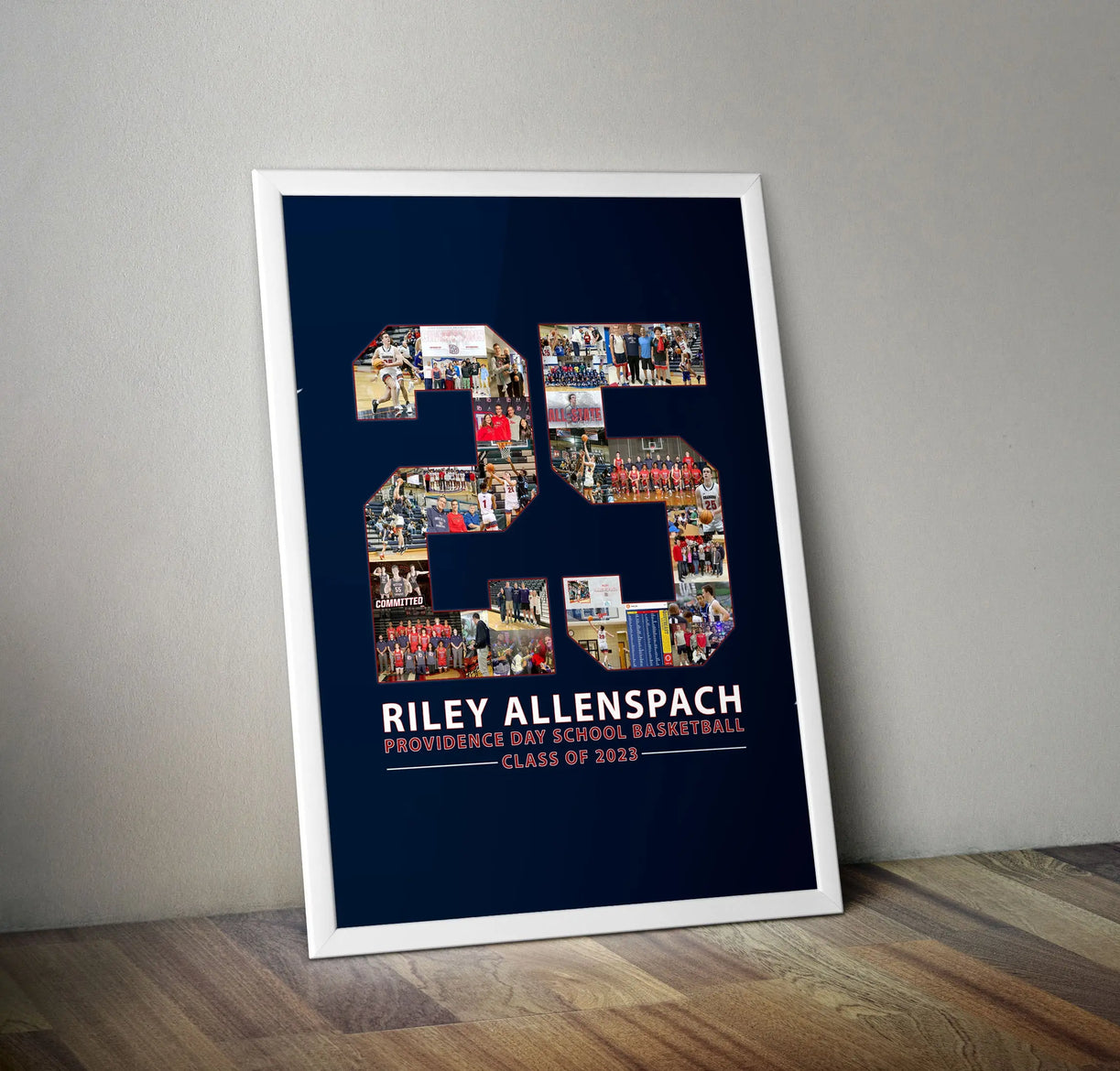 basketball senior night poster for number35 leaning against the wall.