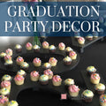 Graduation party cupcake number stands from CollageandWood.com. Text overlay: Graduation party Decor.
