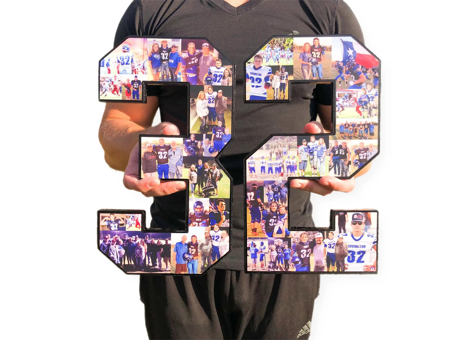 Senior Night Football Ideas, 12 inch #32 Football jersey number collage. Shop now at Collage and Wood!