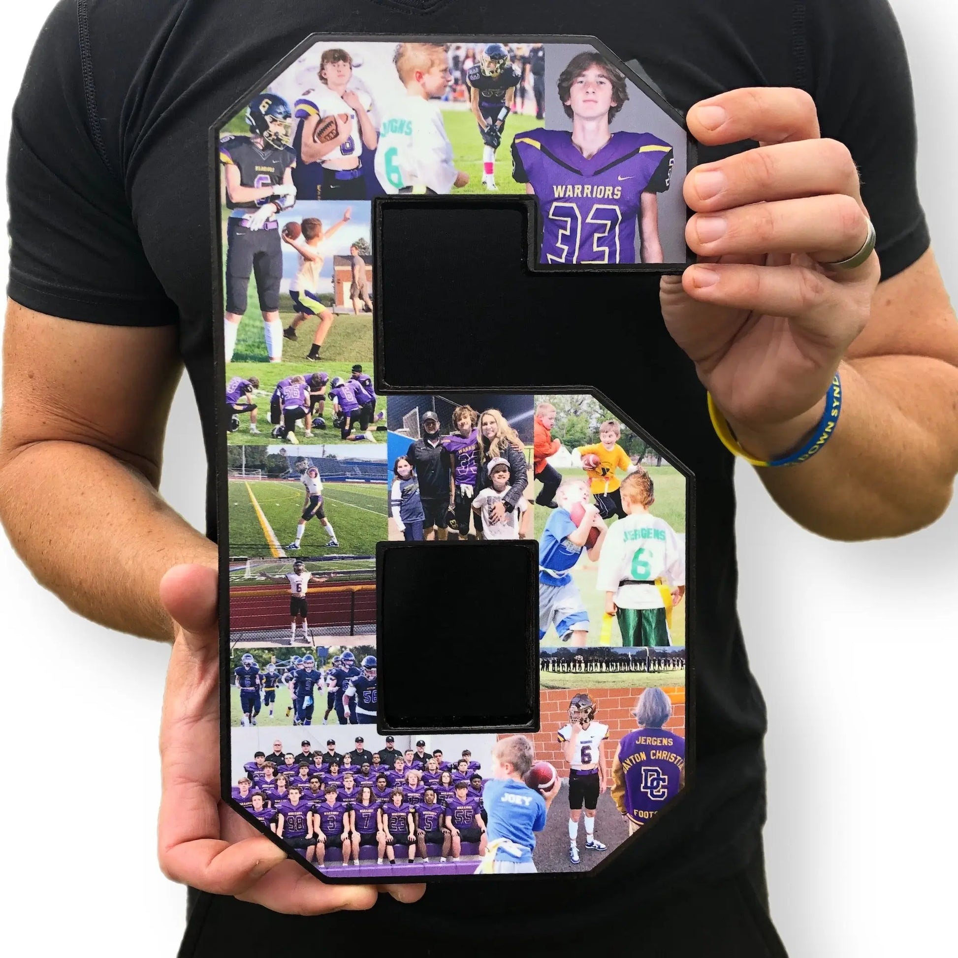 Senior Night Football Ideas, 12 inch #6 Football jersey number collage. Shop now at Collage and Wood!