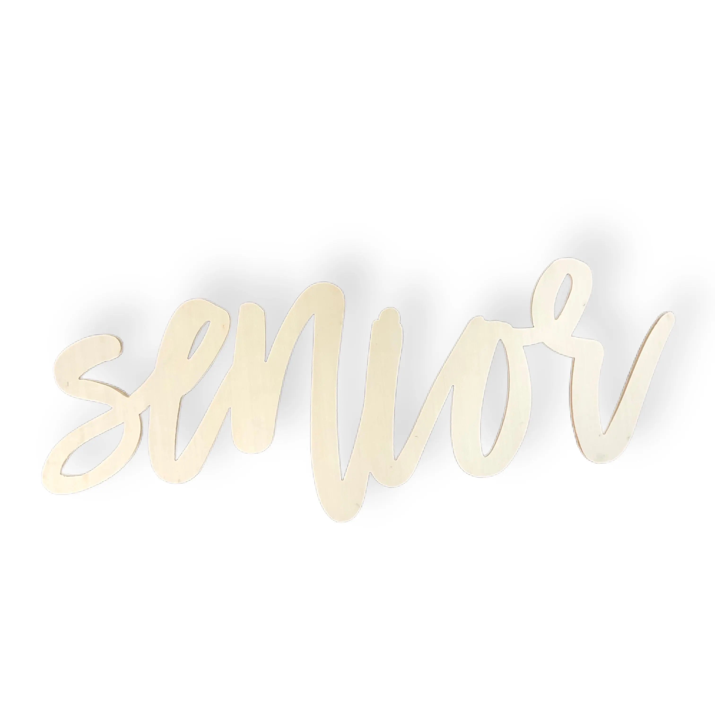 "senior" script photo prop on white background.