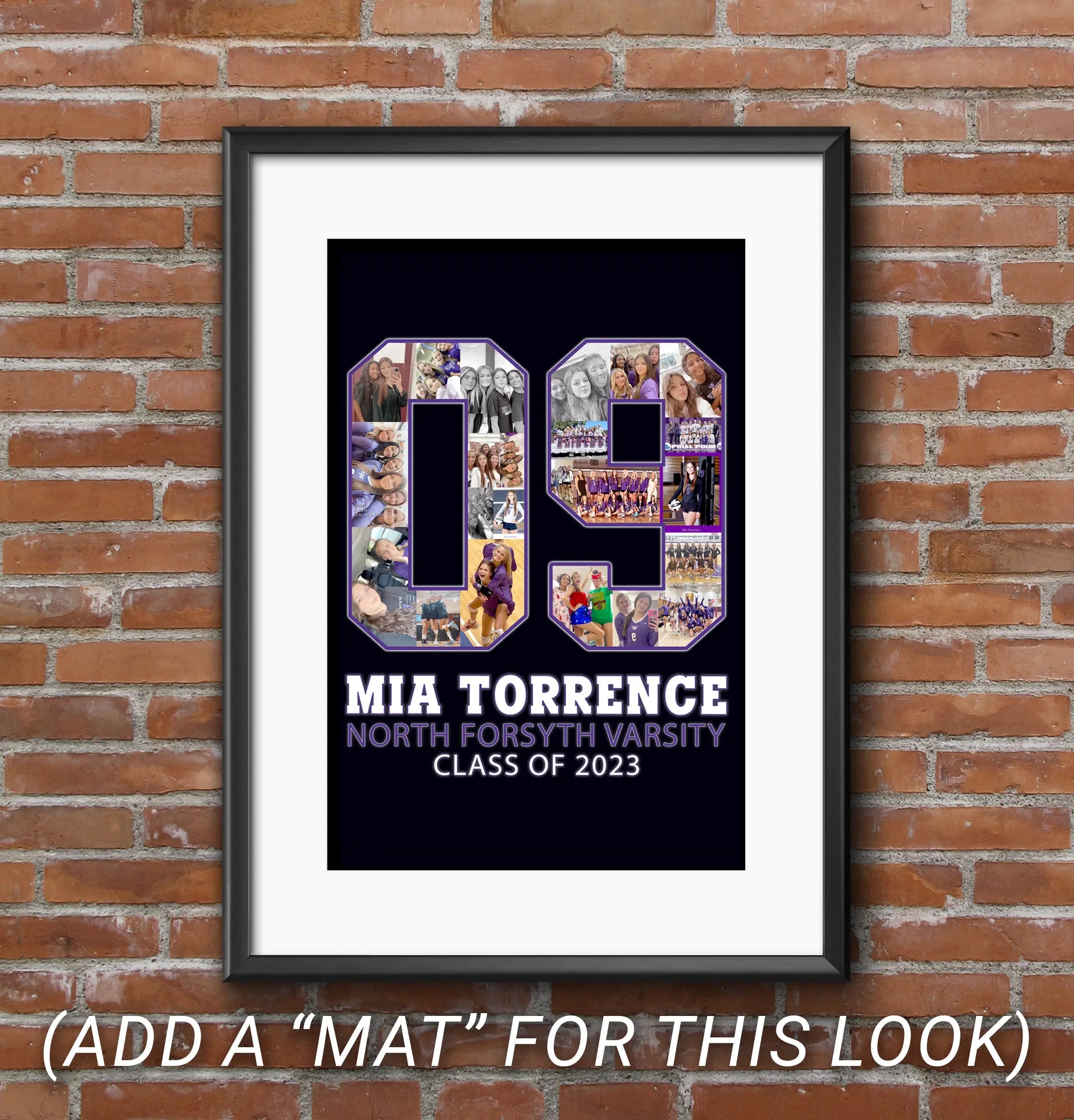 16x20 Custom Collage Volleyball Poster  for #09 printed by customer and matted with 2x2 mat. Frame size is 20x24.