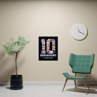 Volleyball poster for #10 on the wall.